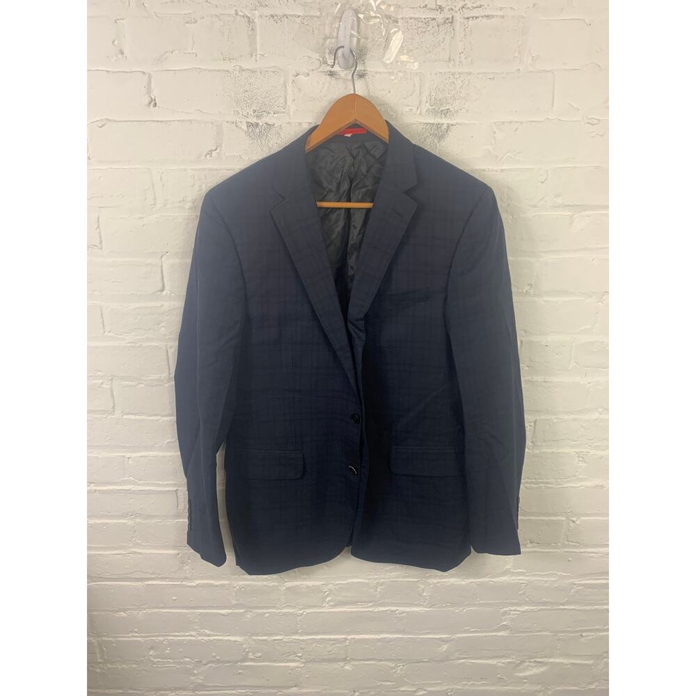 Bartolini Men's Plaid Two Button Sport Blazer Jacket Long Sleeve Navy Blue 52